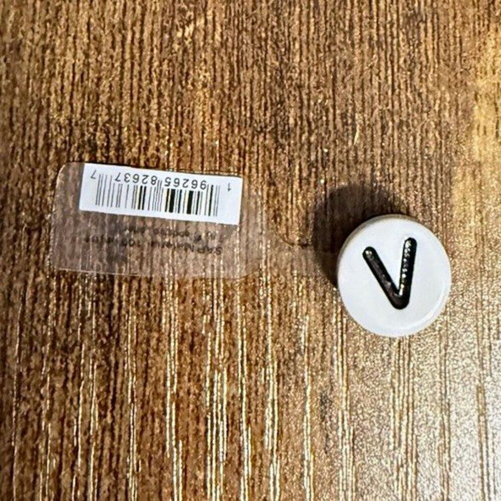 White Croc Shoe Charm with Letter V in Black, Unisex Kids Letters Theme